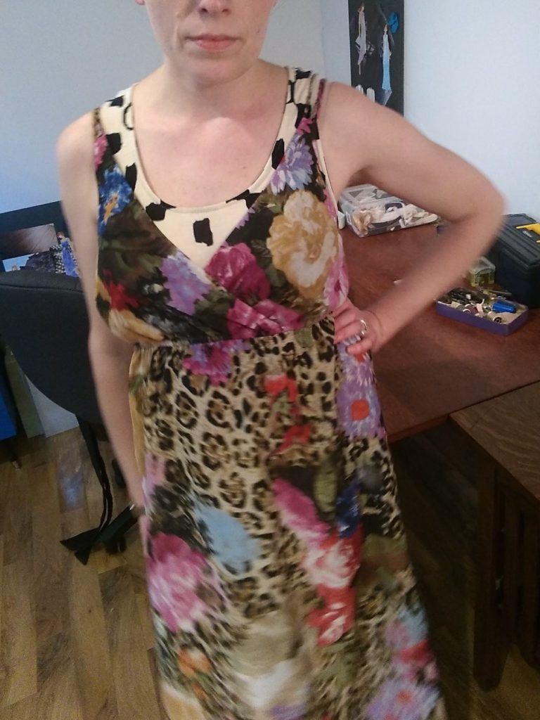 Before picture of maxi dress before upcycle sewing project